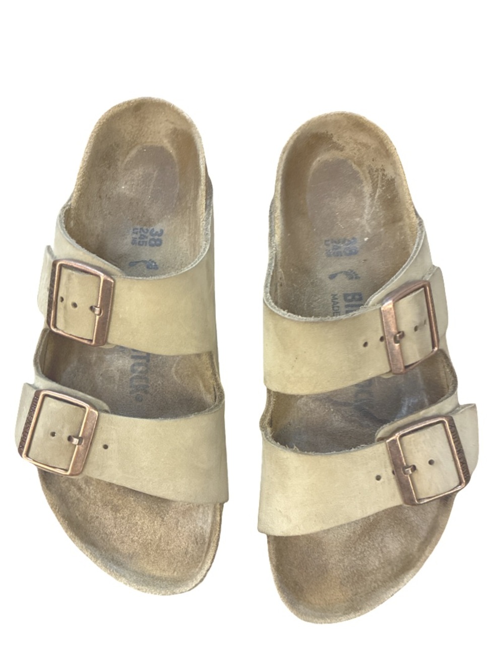 Birkenstock Leather Double Buckle Slides Sandals in Tan  EU 38